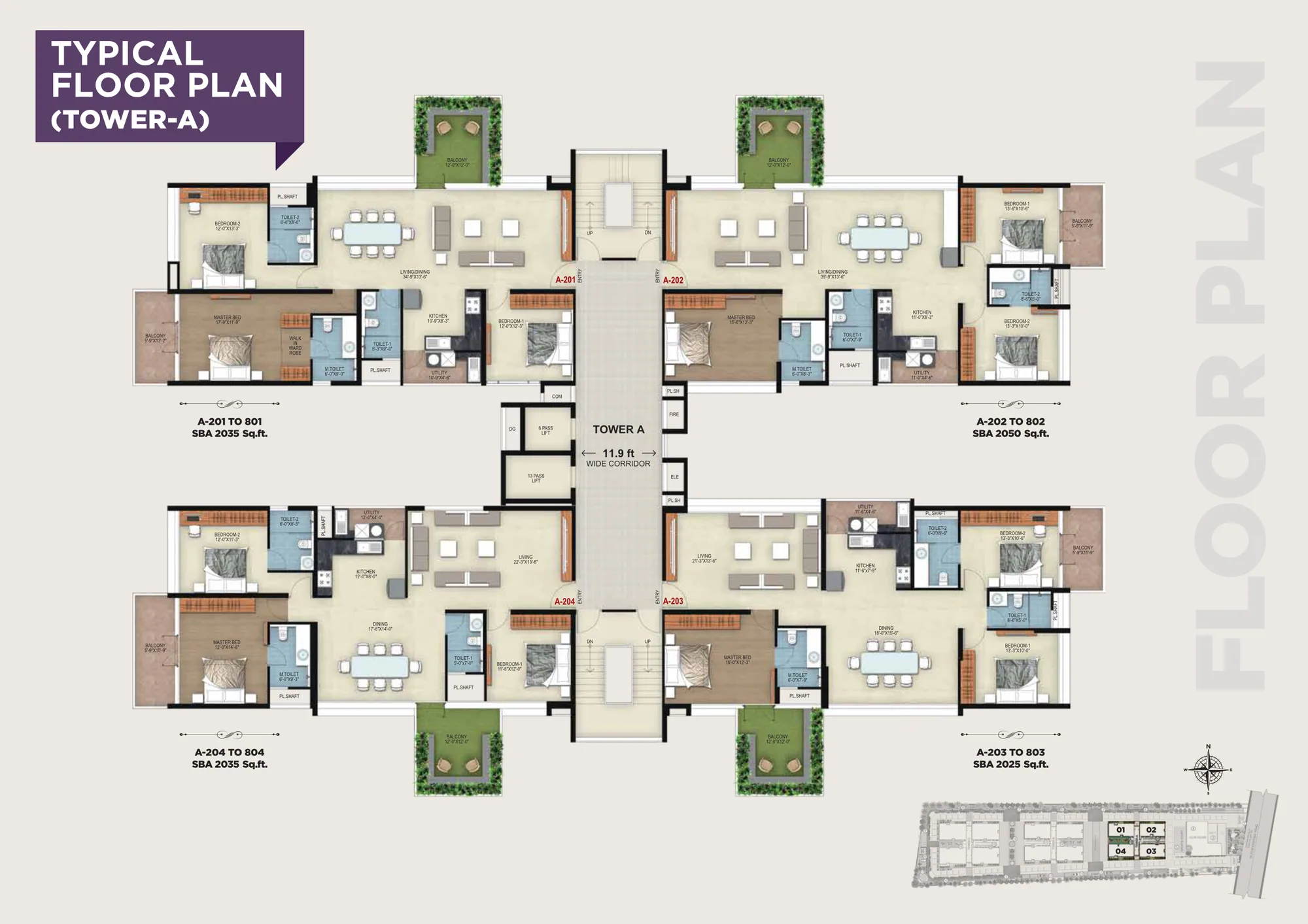 Typical floor plan, Tower A