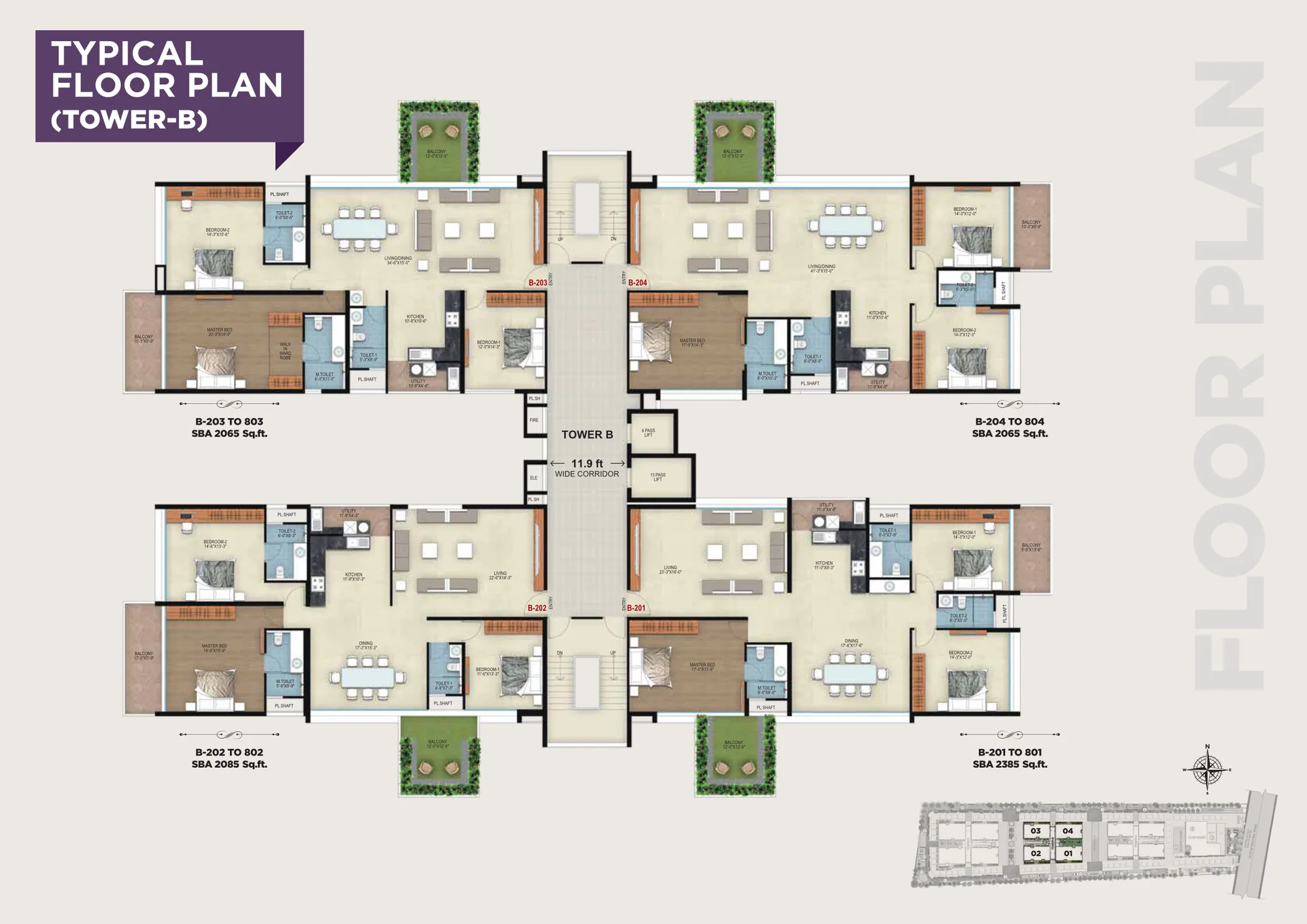 Typical floor plan, Tower B