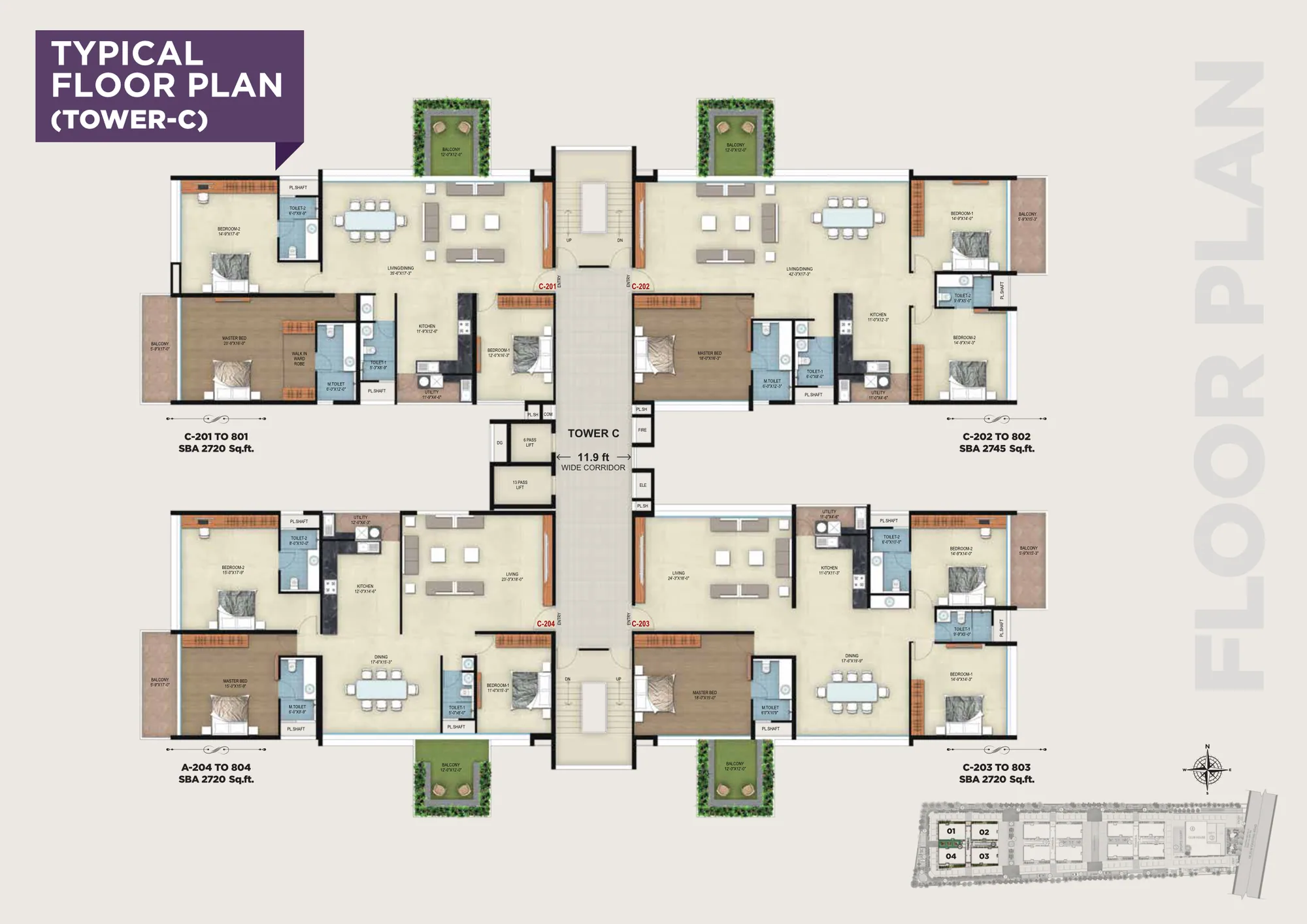 Typical floor plan, Tower C