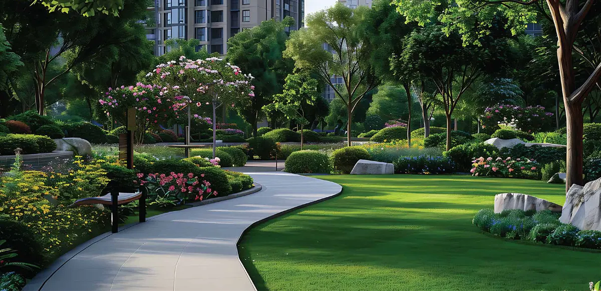 Vehicle-free landscaped zone